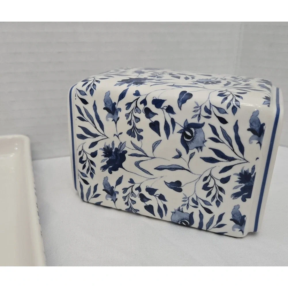 Southern Living Caroline Blue/White Floral Chinoiserie Lot/2 Vanity Tray/Holder